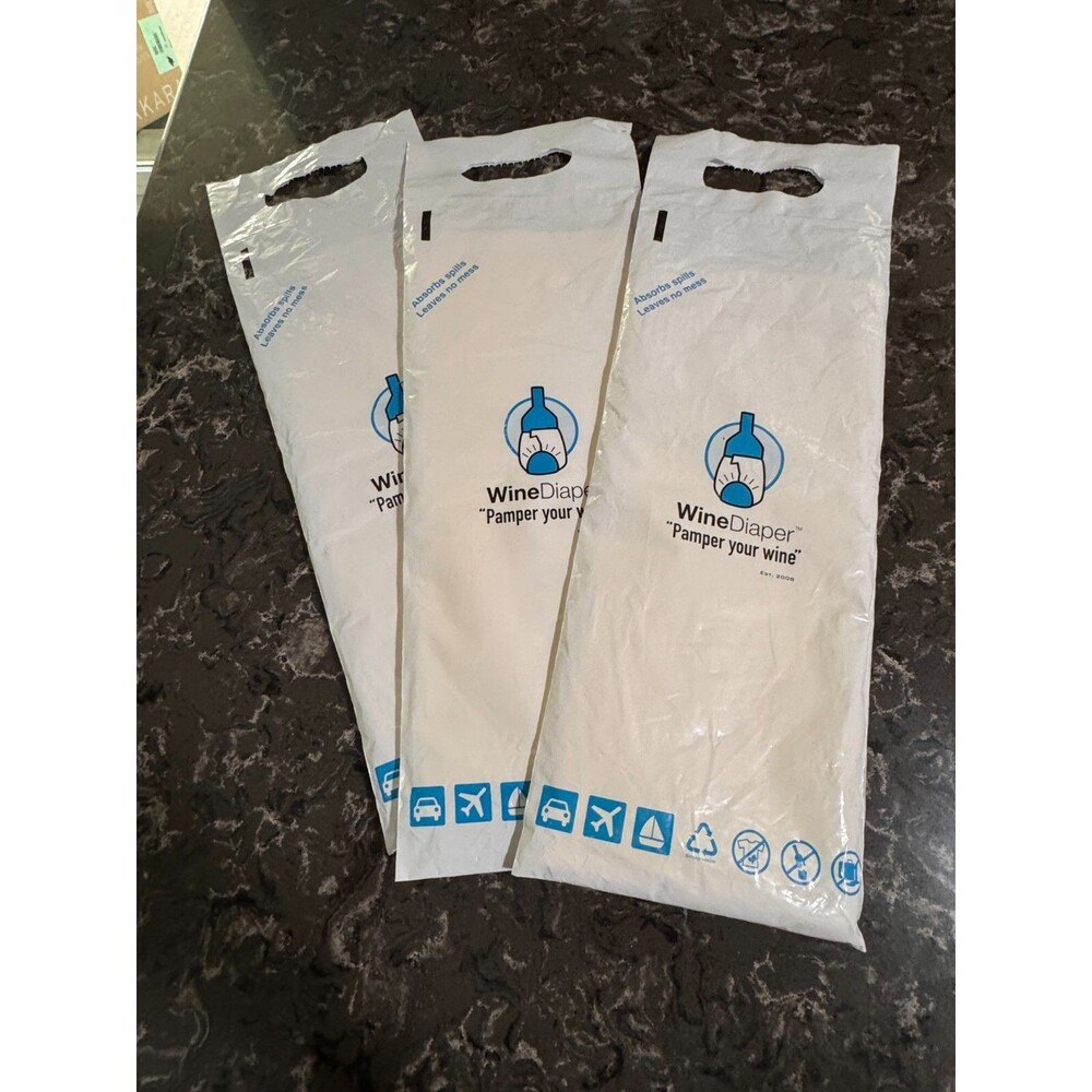 Wine Diaper Reusable Protective And Absorbent Wine Bottle Bags For Travel 3 Pack